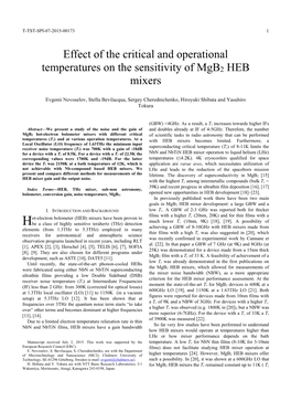 Effect of the Critical and Operational Temperatures on the Sensitivity of Mgb2 HEB Mixers