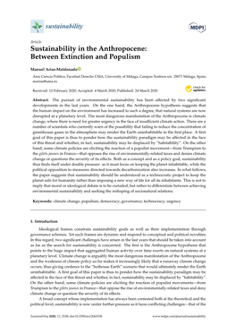 Sustainability in the Anthropocene: Between Extinction and Populism