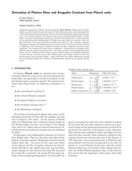 Derivation of Photon Mass and Avogadro Constant from Planck Units