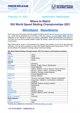 Where to Watch ISU World Speed Skating Championships 2021