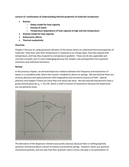 Phys 140A Lecture 13–Einstein Model, Thermal Expansion