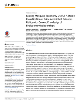 A Stable Classification of Tribe Aedini That Balances Utility with Current Knowledge of Evolutionary Relationships