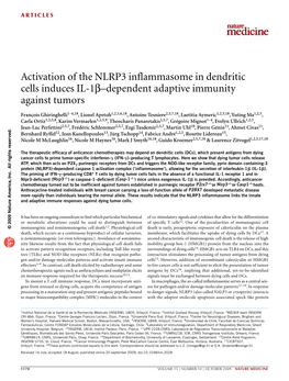 Activation of the NLRP3 Inflammasome in Dendritic Cells Induces IL-1Β–Dependent Adaptive Immunity Against Tumors