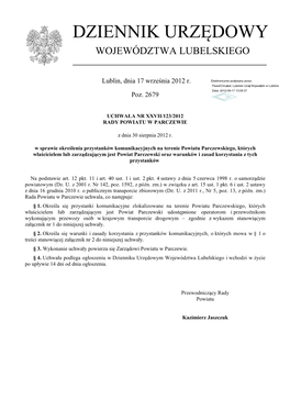 Uchwała Nr XXVII/123/2012 Z Dnia 30 Sierpnia 2012 R