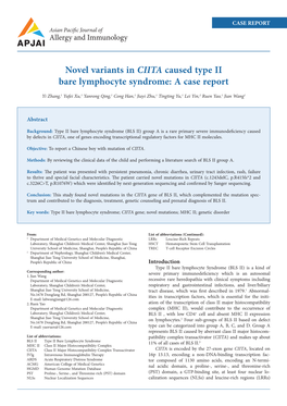 Novel Variants in CIITA Caused Type II Bare Lymphocyte Syndrome: a Case Report