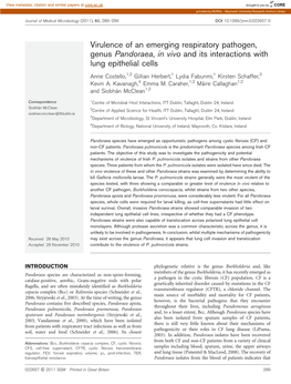 Virulence of an Emerging Respiratory Pathogen, Genus Pandoraea, in Vivo and Its Interactions with Lung Epithelial Cells