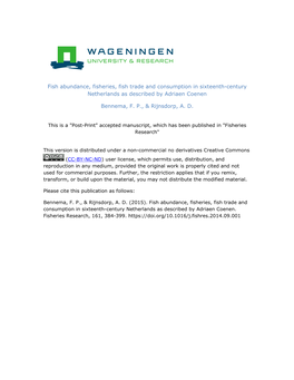 Fish Abundance, Fisheries, Fish Trade and Consumption in Sixteenth-Century Netherlands As Described by Adriaen Coenen