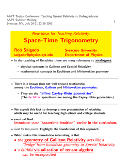 Spacetime Trigonometry DRAFT Version: 7/21/2006 1