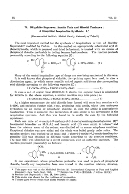 A Simplified Isoquinoline Synthesis. I.*