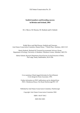 Seabird Numbers and Breeding Success in Britain and Ireland, 2003