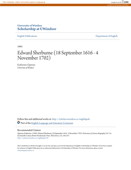 Edward Sherburne (18 September 1616 - 4 November 1702) Katherine Quinsey University of Windsor