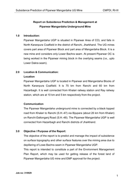 Subsidence Prediction of Piparwar Mangardaha UG Mine CMPDI, RI-III