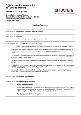 British Infection Association 18Th Annual Meeting