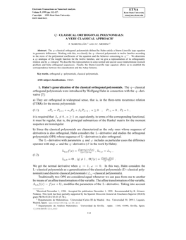 Q−Classical Orthogonal Polynomials: a Very Classical Approach∗