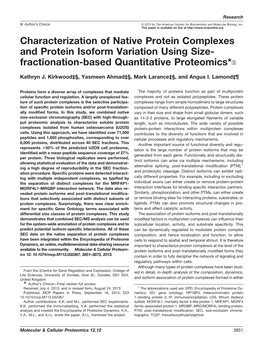 Characterization of Native Protein Complexes and Protein Isoform Variation Using Size- Fractionation-Based Quantitative Proteomics*□S