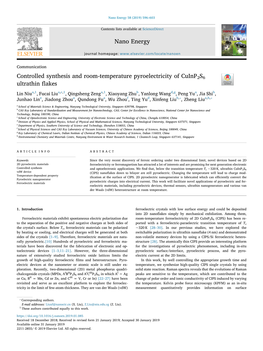 Controlled Synthesis and Room-Temperature Pyroelectricity of Cuinp2s6 Ultrathin ﬂakes T