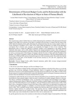 Determinants of Electoral Budget Cycles and Its Relationship with the Likelihood of Re-Election of Mayor in State of Parana (Brazil)