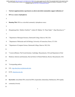 Nutrient Supplementation Experiments on Saltern Microbial Communities Support Utilization Of