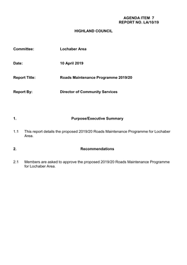 Roads Maintenance Programme 2019/20