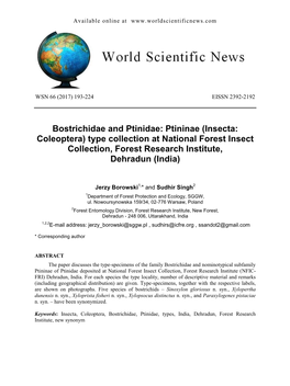 Bostrichidae and Ptinidae: Ptininae (Insecta: Coleoptera) Type Collection at National Forest Insect Collection, Forest Research Institute, Dehradun (India)