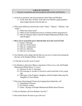 Answers to Questions and Misconceptions About Islam and Muslims