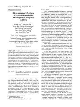 Streptococcus Infections in Cultured Pond Loach Paramisgurnus