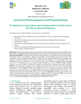 Journal of Pharmacognosy and Phytochemistry Evaluation Of