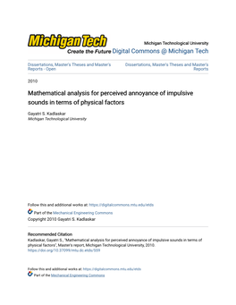 Mathematical Analysis for Perceived Annoyance of Impulsive Sounds in Terms of Physical Factors