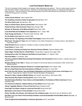 Local Food System Media List This List Is Composed of Both Academic and Popular Media Addressing Food Systems