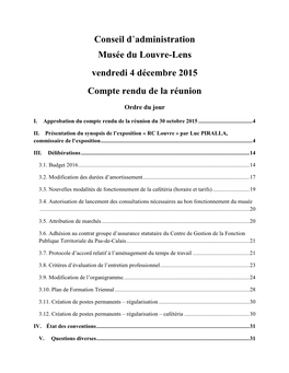 Conseil D'administration Musée Du Louvre-Lens Vendredi 4 Décembre