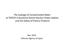 The Leakage of Contaminated Water at TEPCO's Fukushima Daiichi