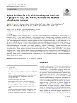 A Phase II Study of the Orally Administered Negative Enantiomer of Gossypol (AT-101), a BH3 Mimetic, in Patients with Advanced Adrenal Cortical Carcinoma