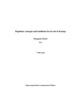 Populism: Concepts and Conditions for Its Rise in Europe