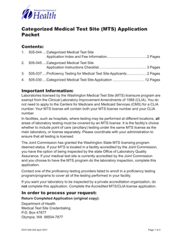 Categorized Medical Test Site (MTS) Application Packet