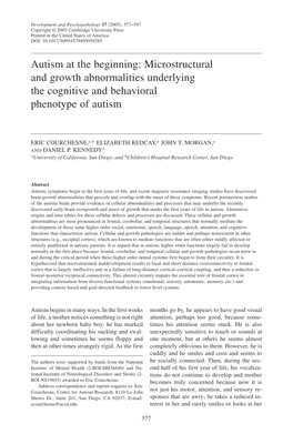 Autism at the Beginning: Microstructural and Growth Abnormalities Underlying the Cognitive and Behavioral Phenotype of Autism