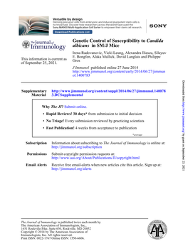 In SM/J Mice Albicans Candida Genetic Control of Susceptibility To