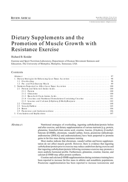 Dietary Supplements and the Promotion of Muscle Growth with Resistance Exercise