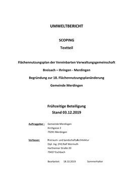 Umweltbericht 18 FNP Änderung Merdingen