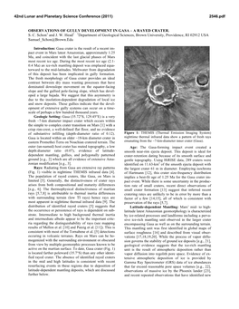 Observations of Gully Development in Gasa – a Rayed Crater