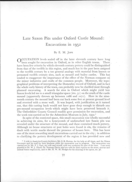 Late Saxon Pits Under Oxford Castle Mound: Excavations in 1952