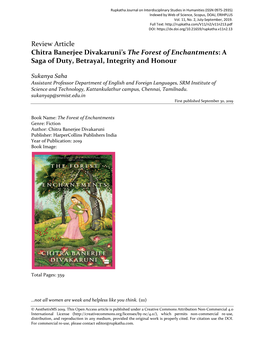 Review Article Chitra Banerjee Divakaruni's the Forest Of