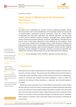 Tools Used in Modeling of the Economic Processes Marian Pompiliu Cristescu