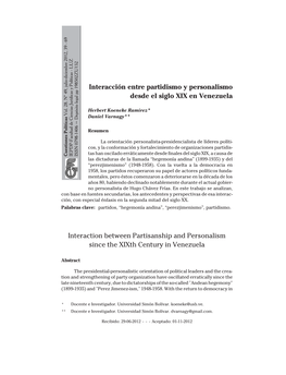 Interacción Entre Partidismo Y Personalismo Desde El Siglo XIX En Venezuela
