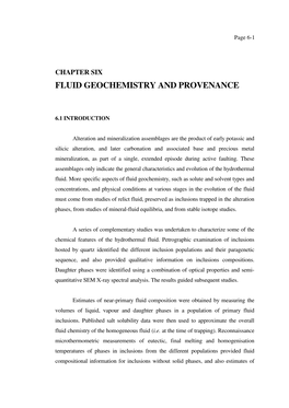 Chapter Six Fluid Geochemistry and Provenance