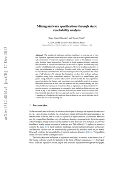 Arxiv:1312.4814V1 [Cs.CR] 17 Dec 2013 Can Be Grouped Into Families, Sets of Malware Sharing a Common Trait