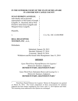 IN the SUPERIOR COURT of the STATE of DELAWARE in and for NEW CASTLE COUNTY SUSAN DURKIN LAUGELLE, ) Individually and As Person