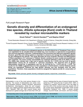 Genetic Diversity and Differentiation of an Endangered Tree Species, Afzelia Xylocarpa (Kurz) Craib in Thailand Revealed by Nuclear Microsatellite Markers