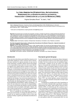 La Tribu Ammobatini (Hymenoptera, Anthophoridae, Nomadinae) En La Región Paleártica Occidental: Traducción Y Corrección De La Clave De Warncke (1983)