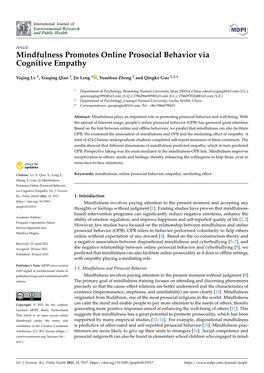 Mindfulness Promotes Online Prosocial Behavior Via Cognitive Empathy