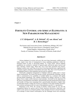 Fertility Control and African Elephants: a New Paradigm for Management